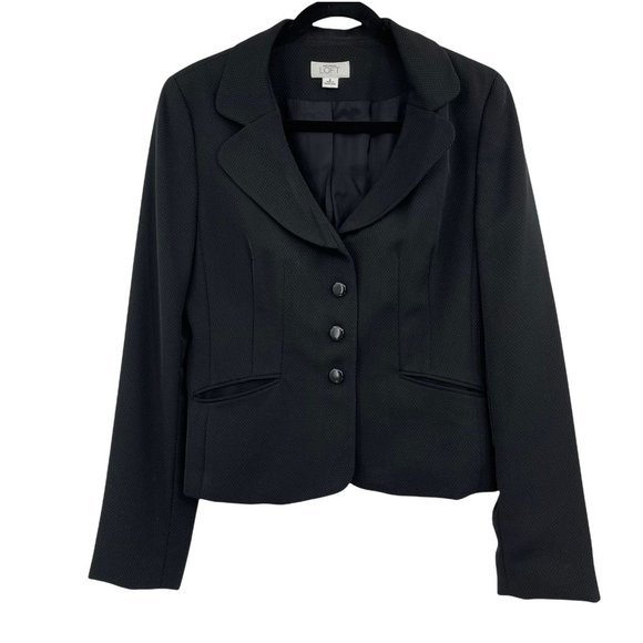 Ann Taylor LOFT Blazer Jacket 6 Black Polka Dots Button - Picture 1 of 7